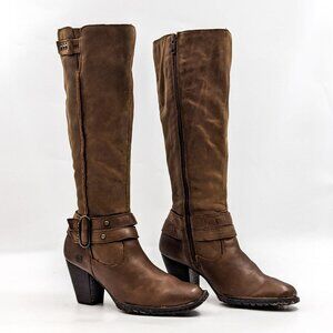 Born Wmn Dual Harness Moto Biker Brown Leather Tall Fashion Boots 6US EUR 36.5